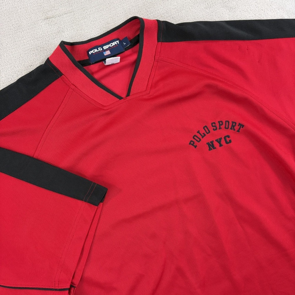 Vintage Ralph Lauren Polo Sport Warm Up Tear Away Snap Shirt Red Black Men Large - Picture 5 of 8